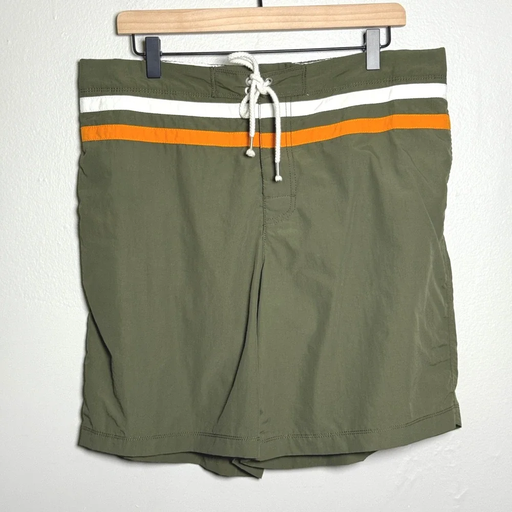 Black Brown 1826 Mens Swim Trunks L Green Orange‎ Stripe Lined Beach Vacation